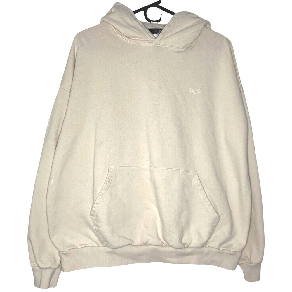 NUX The Hoodie Womens Small Cream Cotton Oversized Boyfriend Pullover Pocket USA